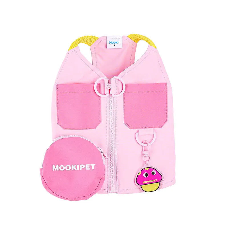 Pink polyester pet vest for small dog breeds like Bichon Frise on a mannequin