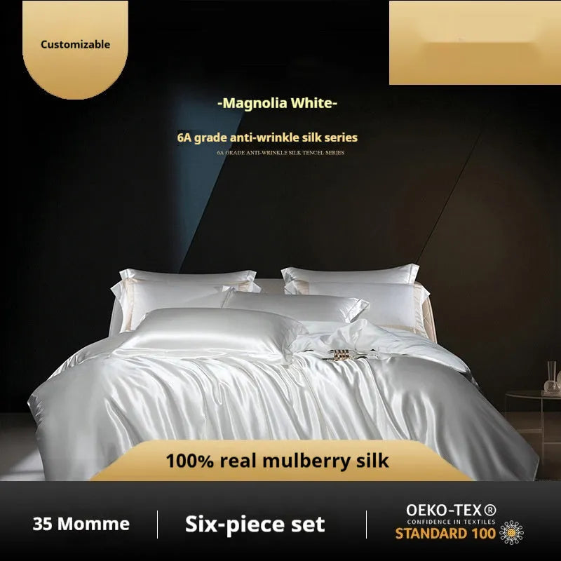 Silk four-piece quilt cover set in solid colour light luxury style with multiple size options