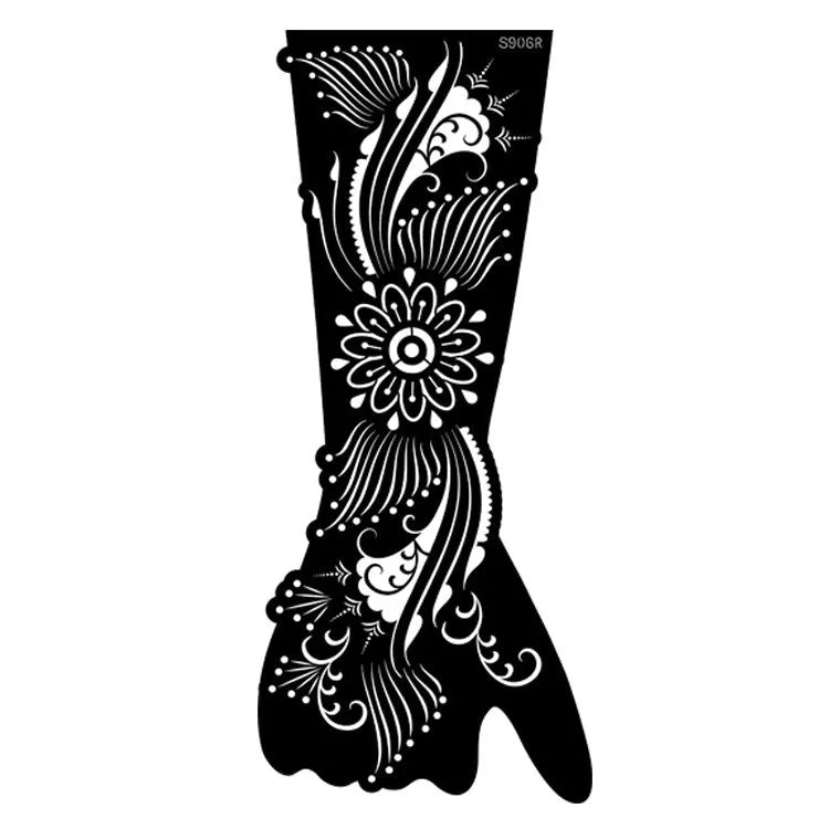 Set of geometric hollow template tattoo stickers showing 3D paper carving detail on sample designs.