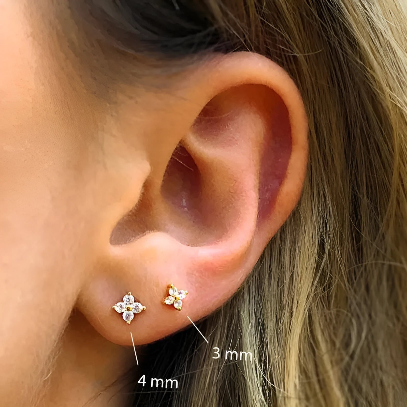 S925 sterling silver geometric petal flower stud earrings with crystals in gold and platinum finishes
