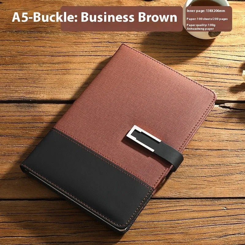 Genuine leather A5 business notebook with wood-free paper pages in multiple colour options including brown, black, green, blue, and red