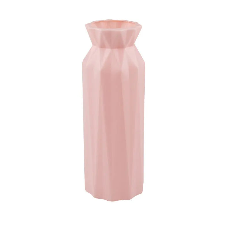 Drop-resistant melamine vase in grey, green, pink, or white for desktop or floor use.