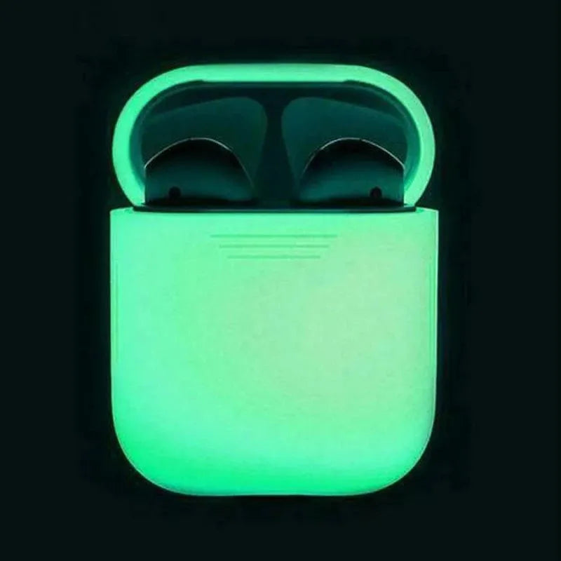 Luminous solid colour silicone flip cover case for Apple AirPods wireless earphones.