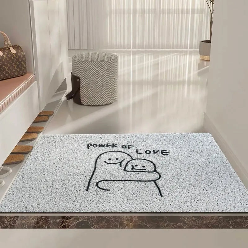 Square PVC floor mat with cartoon facial expression and geometric pattern in Mr. Big Nose colour.