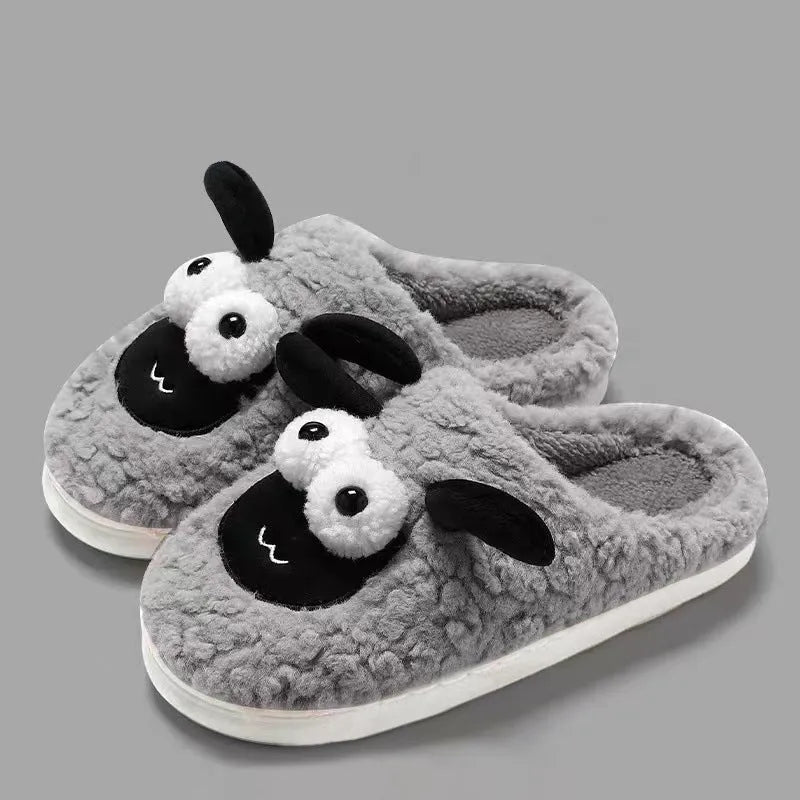 Brown suede slip-on slippers with thermal lining and sewn PVC sole
