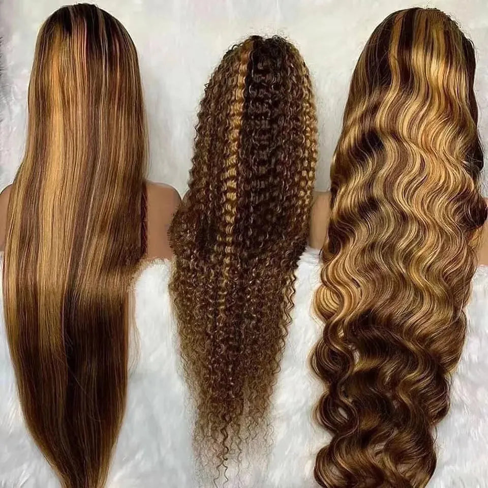 Front lace wig with African black gradient colour in big wave style on a sheath base