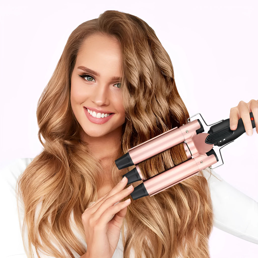 Three-tube water wave hair curler styling tool with AC power cord