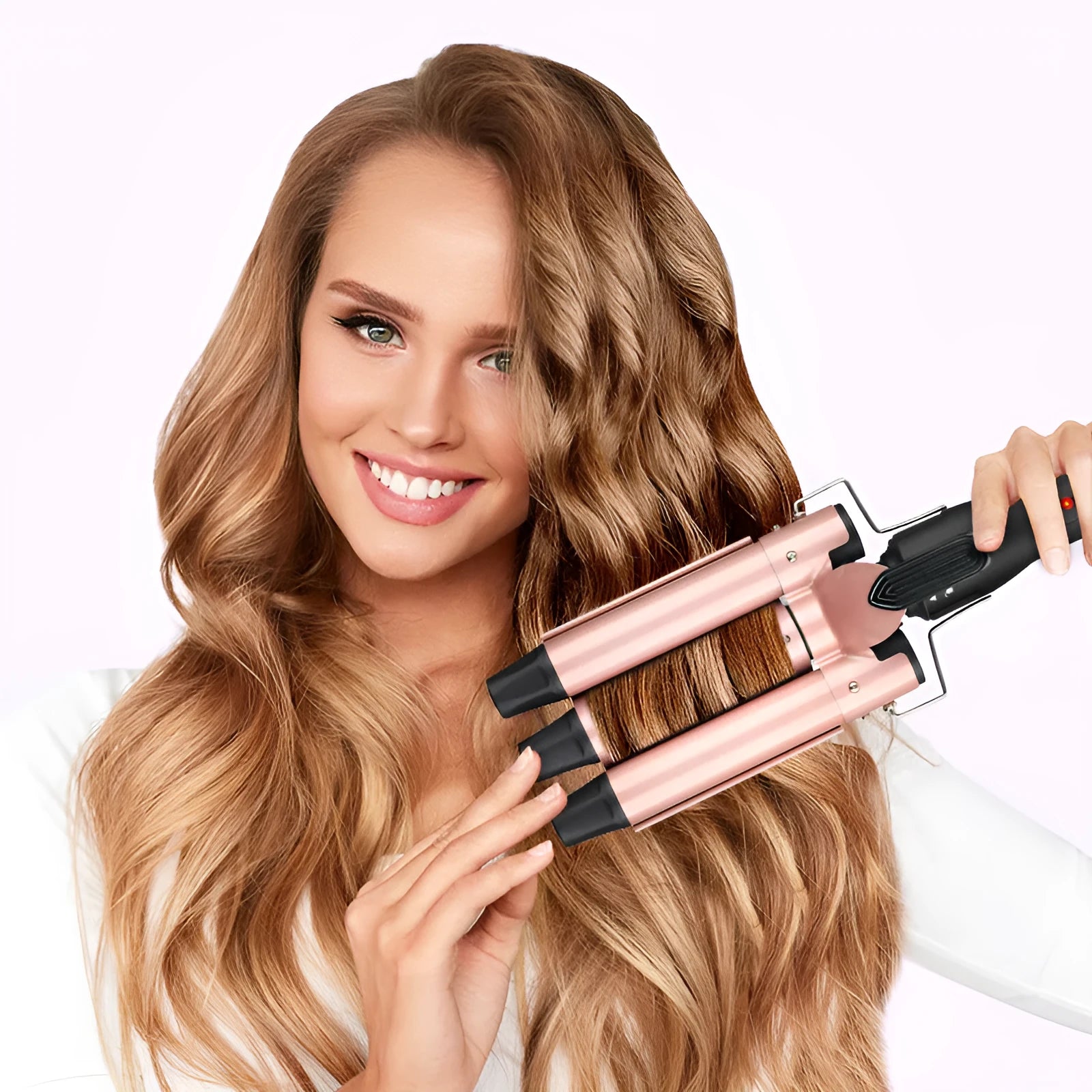 Three-tube water wave hair curler styling tool with AC power cord