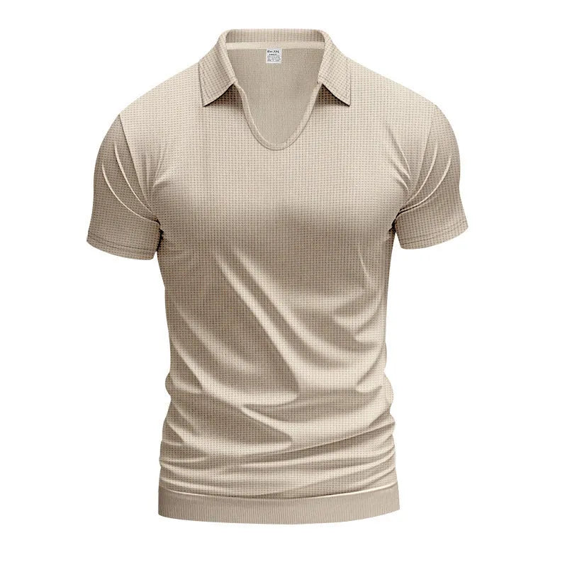 Men's loose fit V-neck short sleeve t-shirt in a light grey solid colour