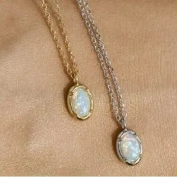 S925 sterling silver geometric pendant with jelly opal, shown in gold and white gold plating options.