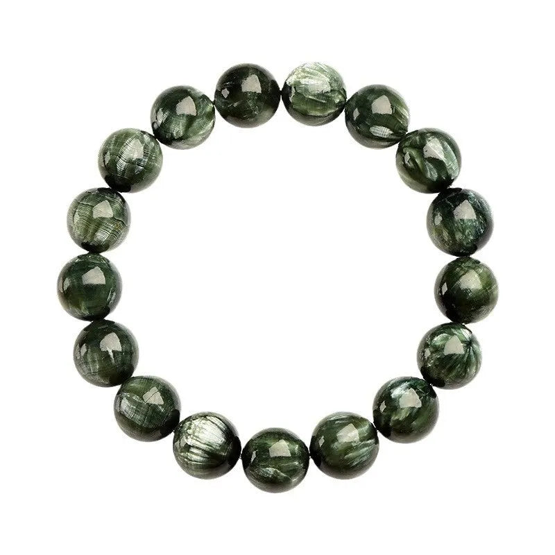 Green dragon crystal bracelet with 8-9mm round beads and ruyi charm on wrist