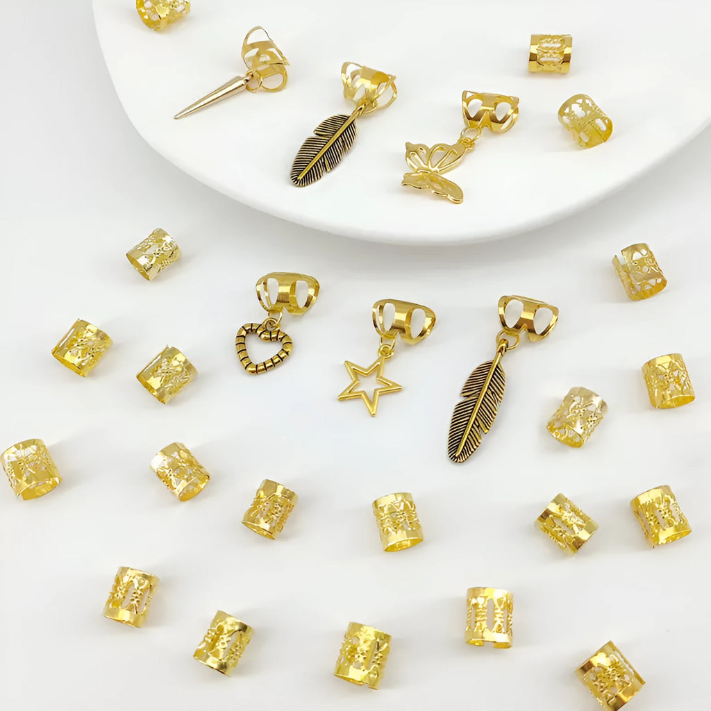 26-piece pack of antique style dirty braid hair rings in electroplated gold or silver alloy