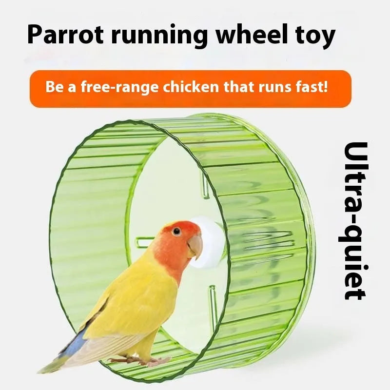 Plastic bird running wheel toy shown in green, available in 17cm and 21cm sizes.