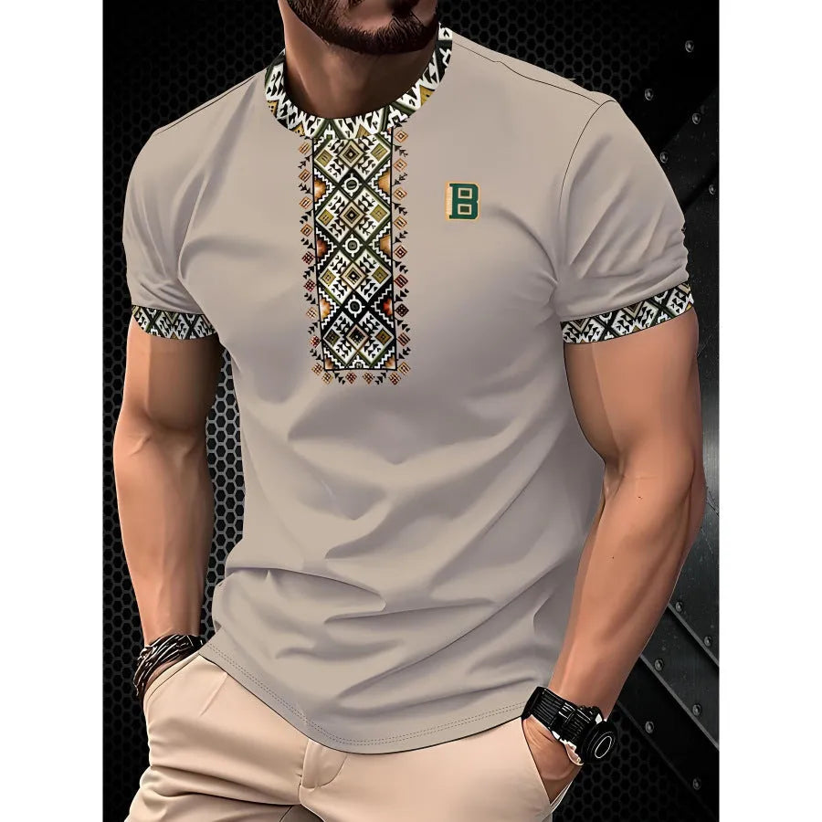 Men's loose fit digital 3D print short sleeve t-shirt in striped pattern
