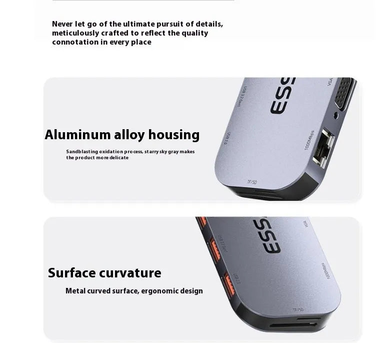 11-in-1 Type-C expansion dock with gigabit network port and 20cm cable separator