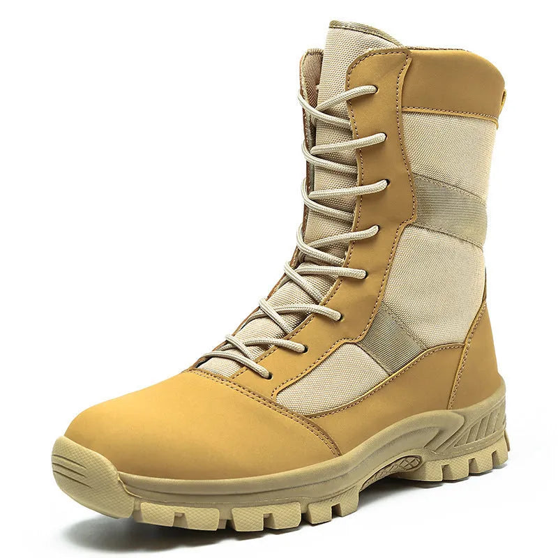 Men's black and camouflage high-top Martin boots with mesh upper and totem design in sizes 39-46