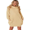 Women's lapel-collar pullover sweater in acrylic fibre with side pockets, shown in apricot colour