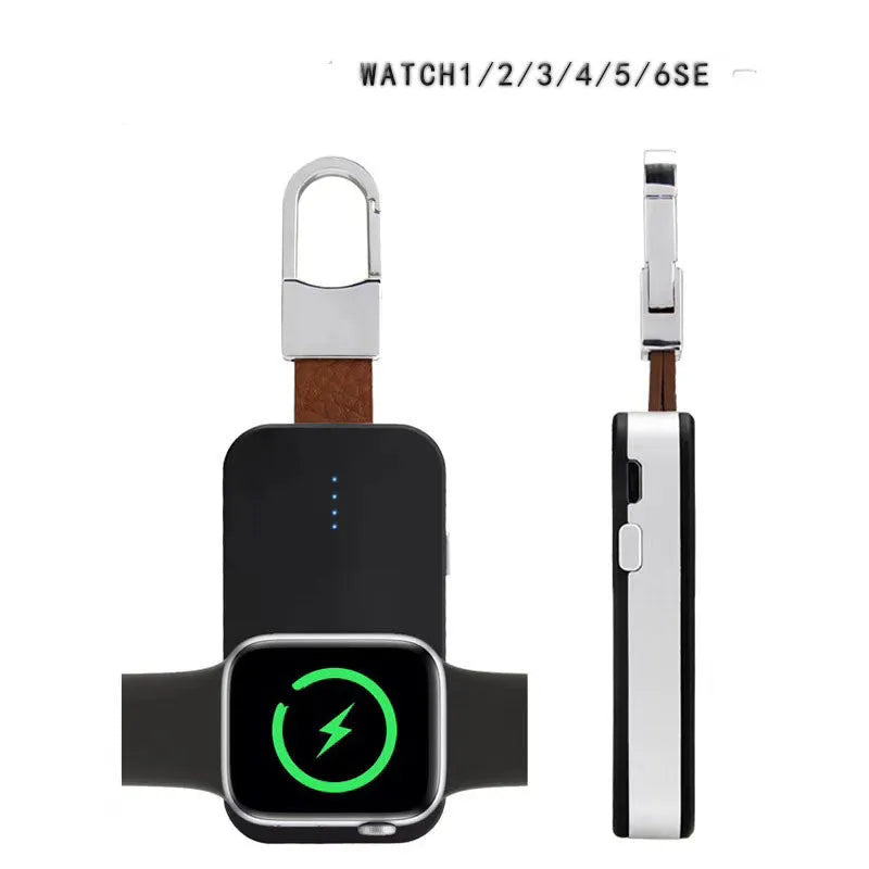 Black Apple Watch wireless power bank keychain charger with portable design