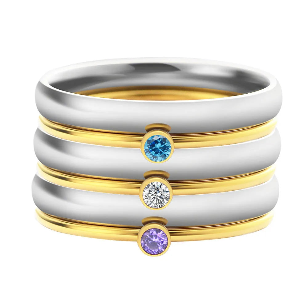 December birthstone engraved titanium steel ring with geometry shape on a grey background