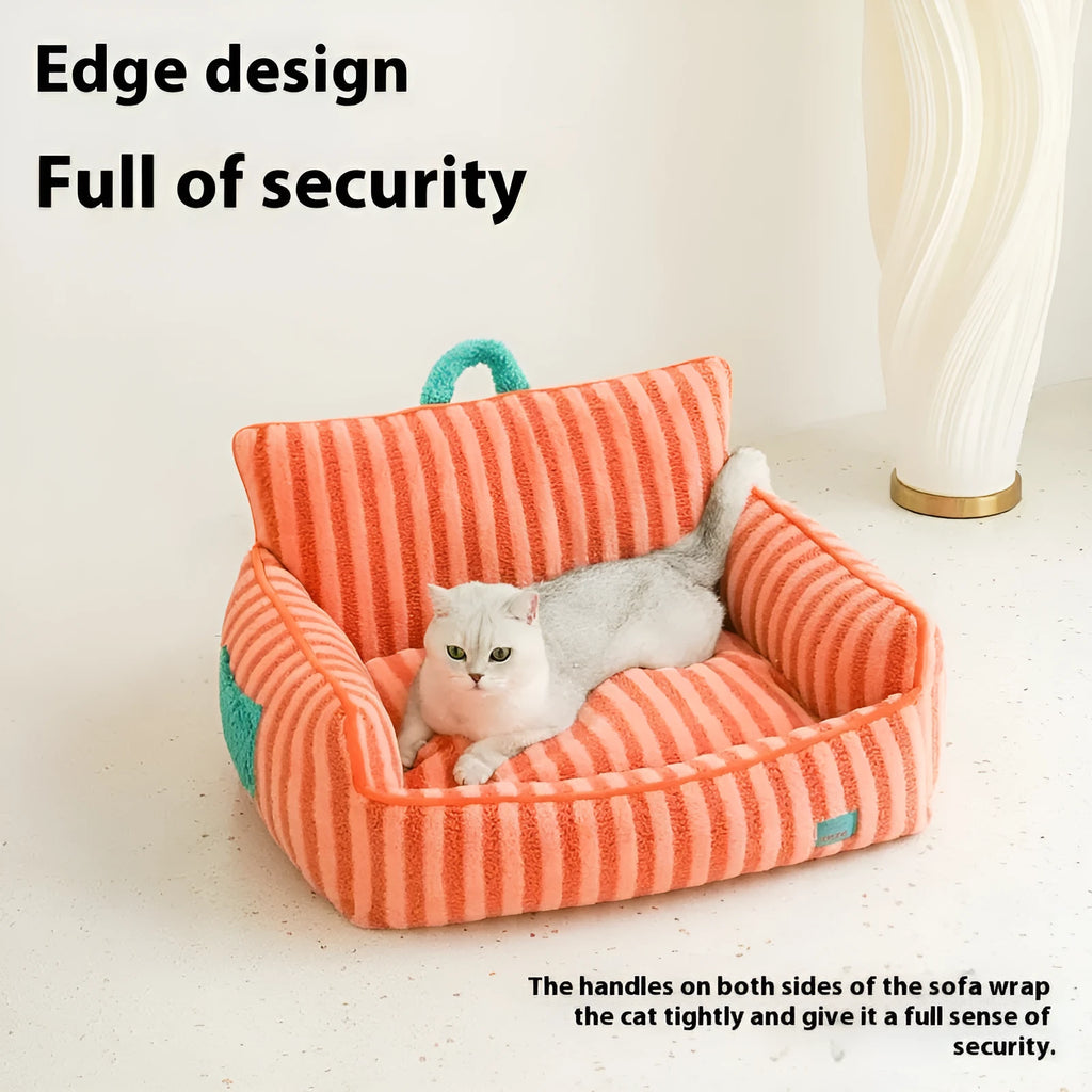 Striped pet bed with removable cover in plush fabric for dogs