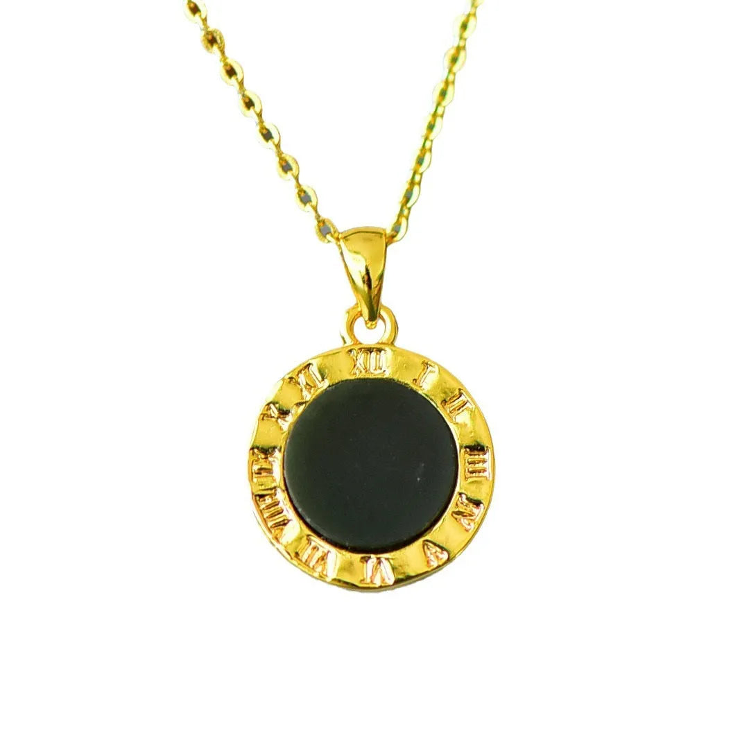 Modern natural Hetian grey jade pendant with copper inlay and ink-blue jade accents on a necklace chain.