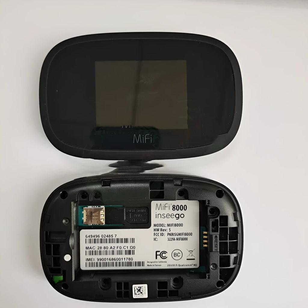 Black portable 4G LTE WiFi router with dual-core processor measuring 10x20x3 cm