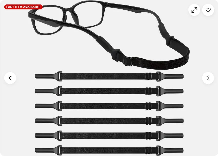Black adjustable glasses cord with silicone earpiece ends shown on spectacles