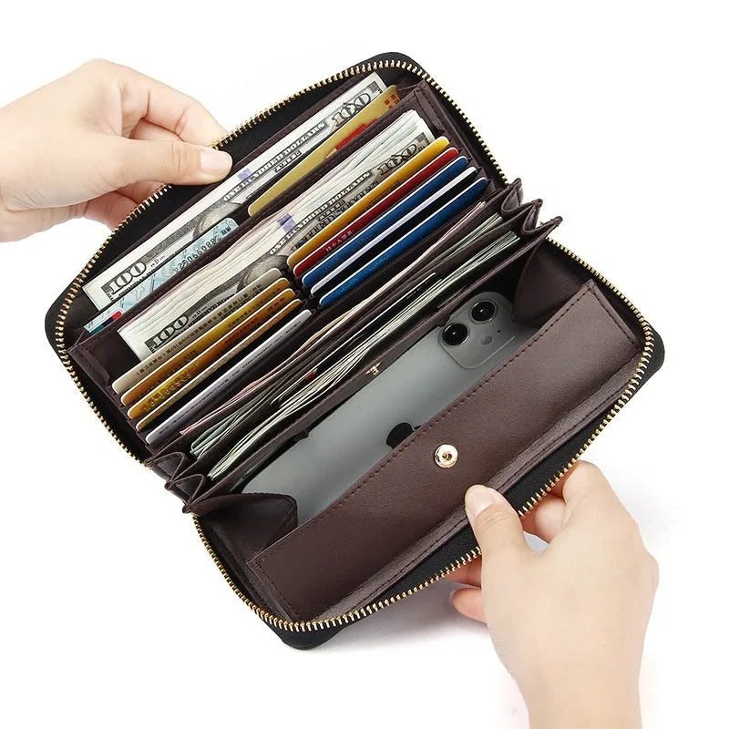 Genuine leather long wallet for women in six colours with card slots