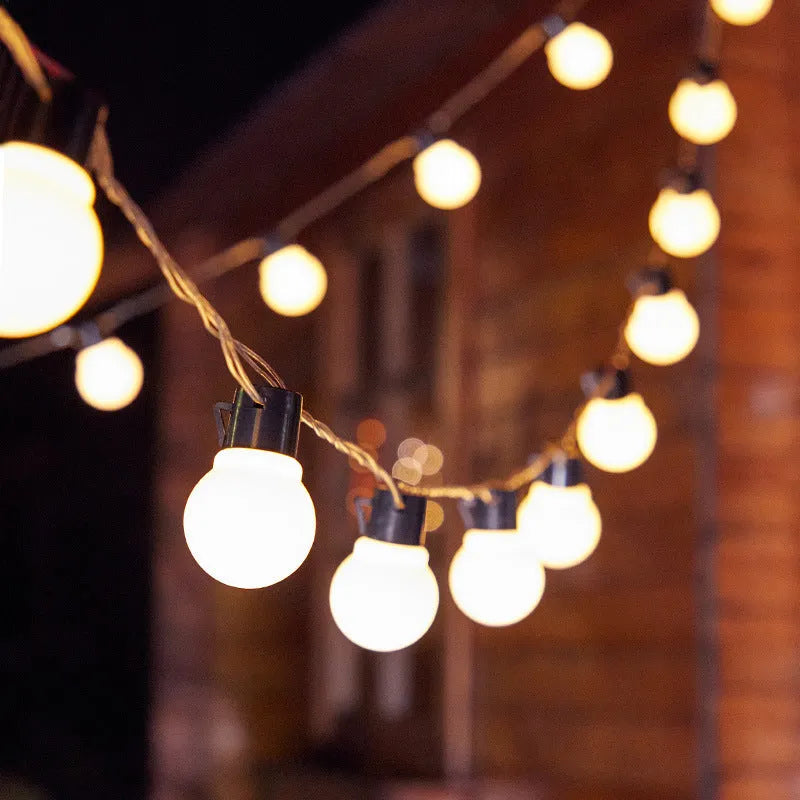 10-metre solar powered decorative light string with 40 LED lights and black cable for outdoor festival use