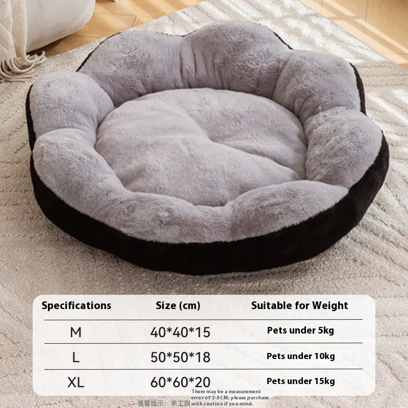 Round rabbit plush cat bed with thick material and detachable washable cover in brown grey colour