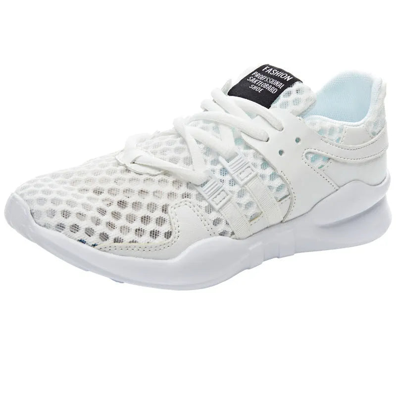 Breathable mesh sneakers with hollow-out design and EVA sole in black and white colour options