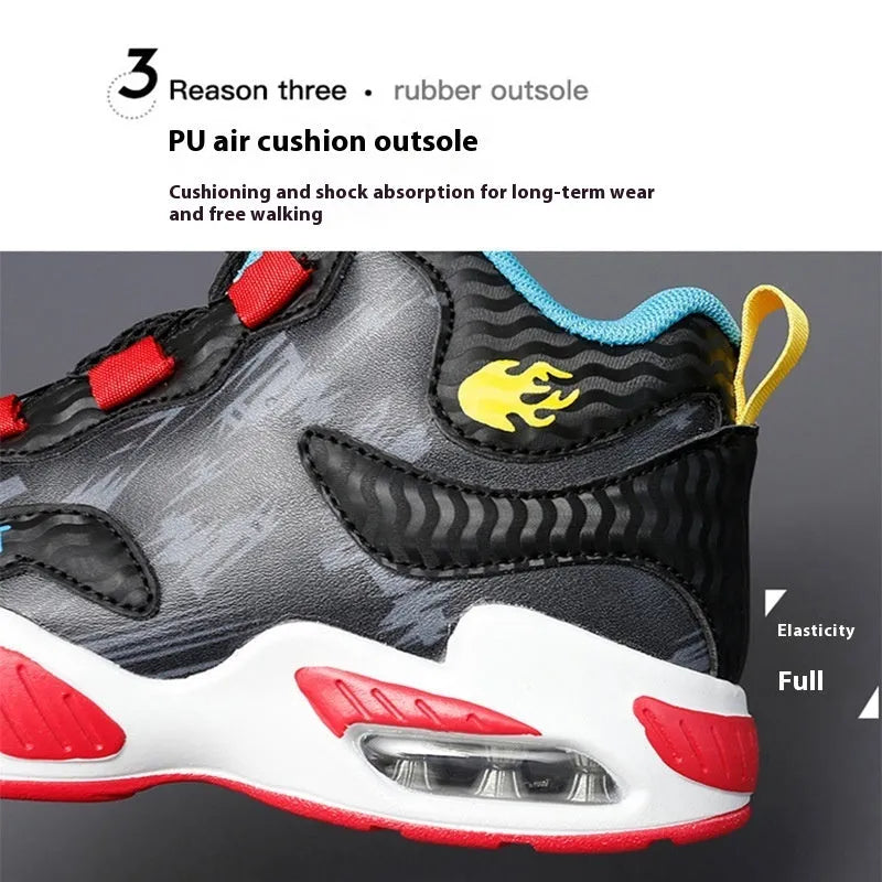 Kids rotating button running shoes in synthetic leather with waterproof lightweight design available in multiple colours and sizes 28-40
