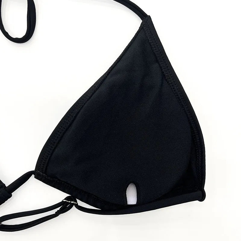 Black mesh women's four-piece bikini set with long sleeves and briefs bottoms for swimming sports
