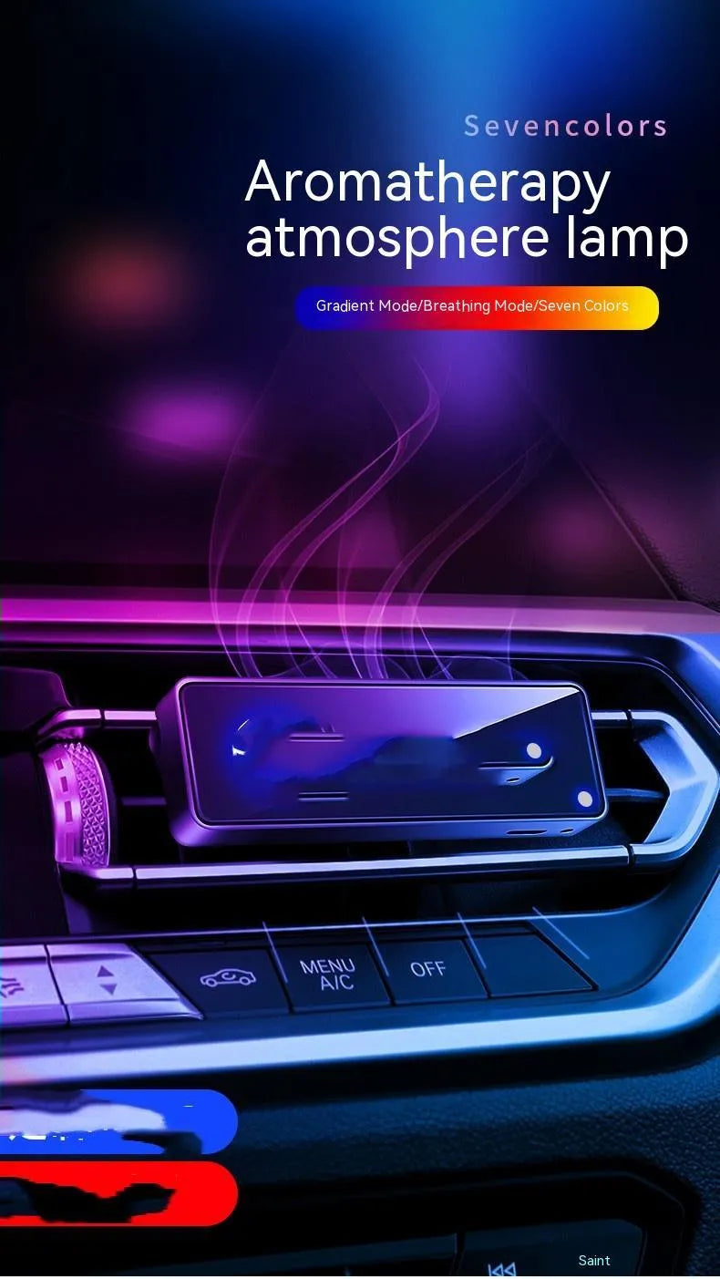 Black automobile air outlet aromatherapy ambience light with LED decoration and fragrance sticks