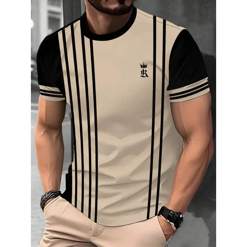 Men's loose fit digital 3D print short sleeve t-shirt in striped pattern