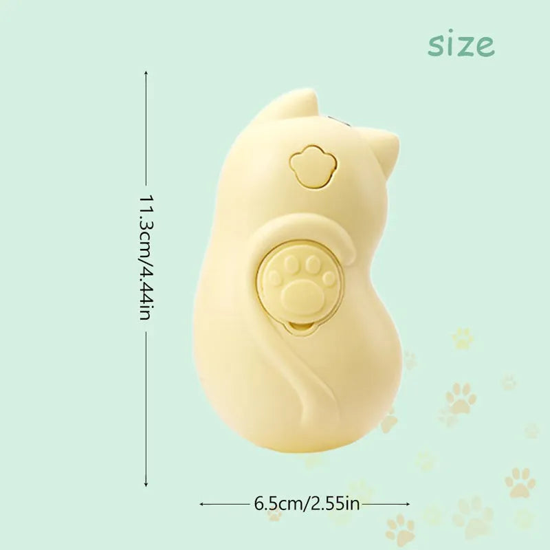 Steam-powered pet grooming brush with ergonomic handle for cats and dogs.