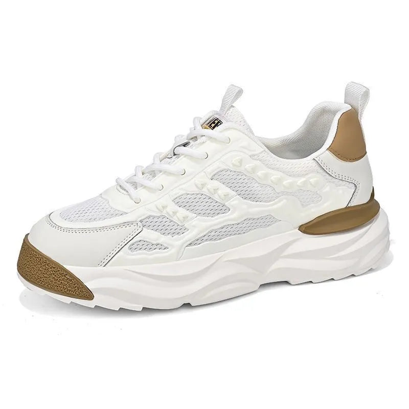 Men's breathable mesh shoes in black or white with PU mesh upper and round toe