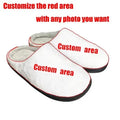 Pair of printed cotton slippers with flannel lining and TPR rubber sole, shown in multiple sizes.