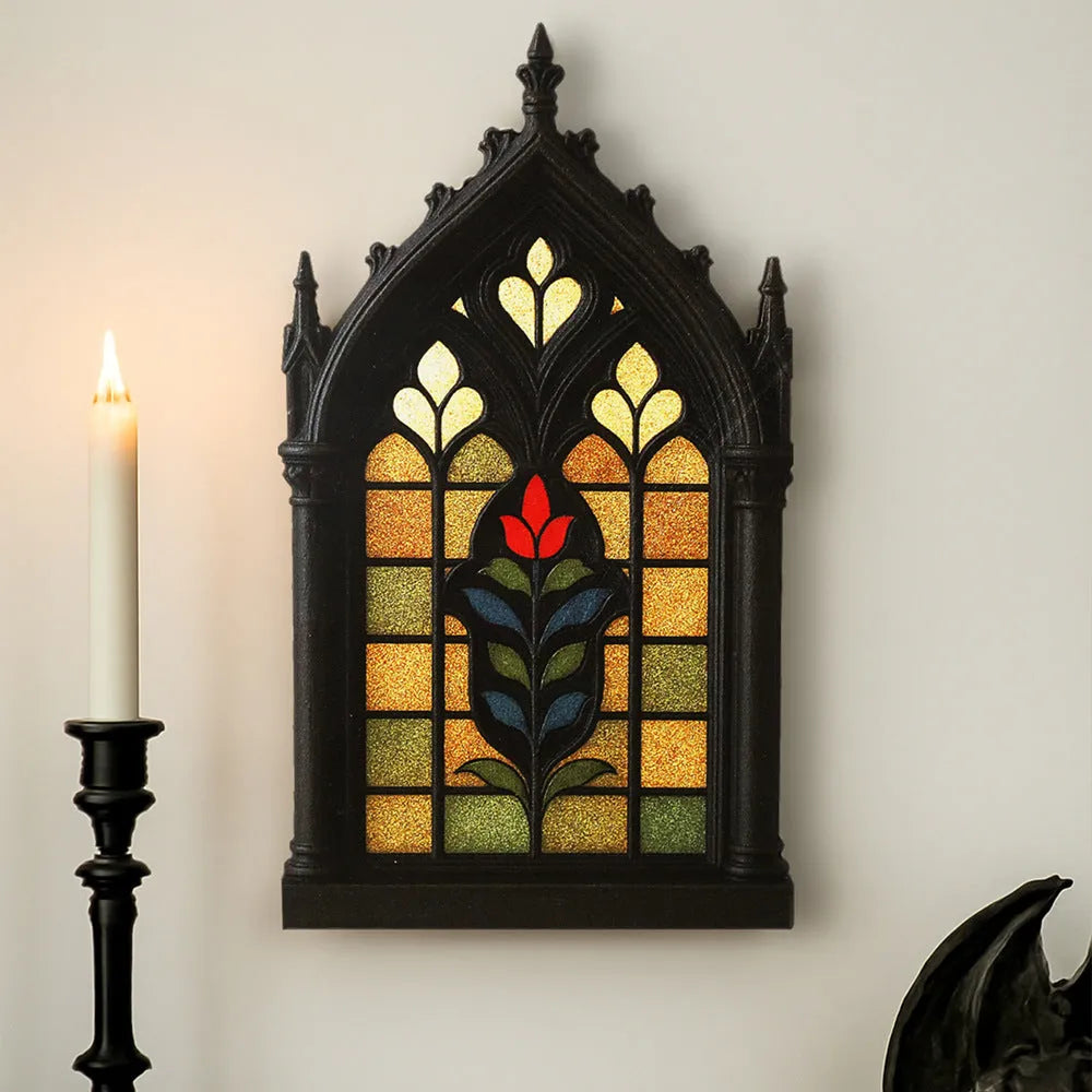 Black wooden Gothic style door frame wall mounted storage rack for pendant display