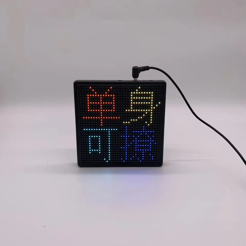 32x32 dot Bluetooth LED car display screen with aluminium frame showing colour animation