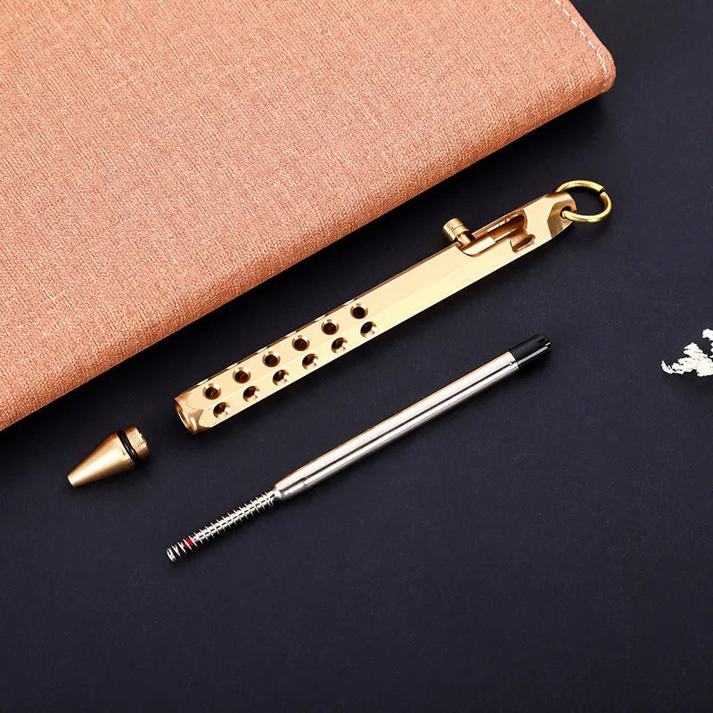 Brass hexagonal bolt pen with 0.5MM refill in natural or black finish measuring 13cm