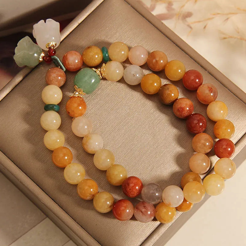 Natural jade multi-layer bracelet for women with orchid pendant and adjustable fastening