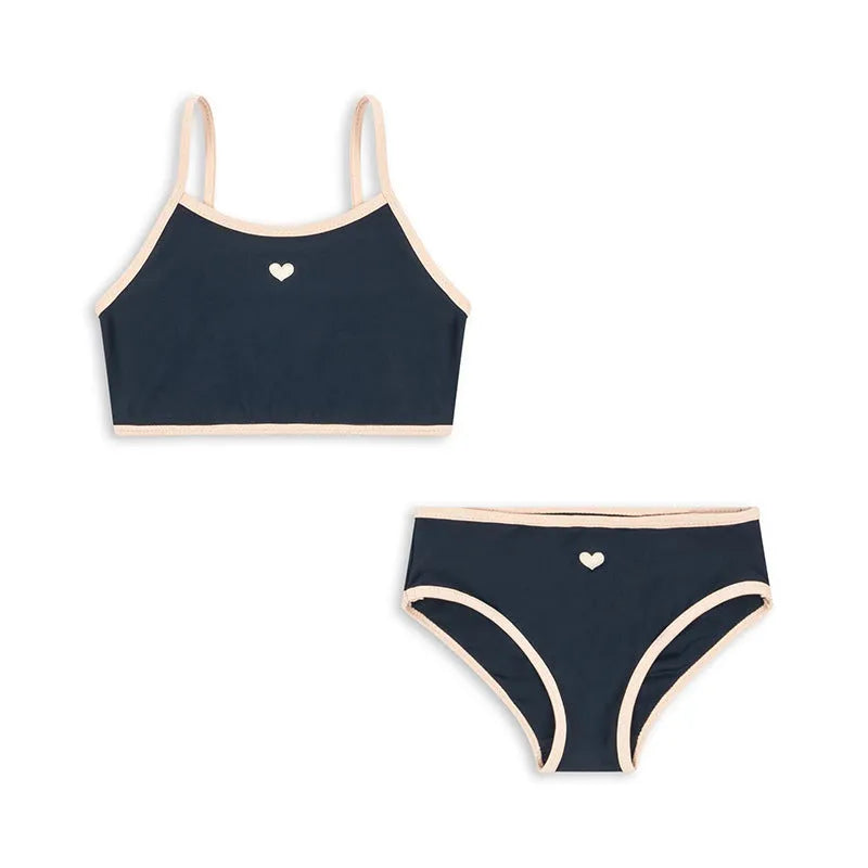 Dark blue split swimsuit for girls with high elasticity polyester and Lycra construction