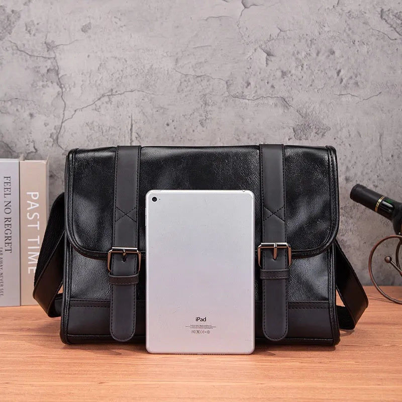 Black Korean style men's commuter backpack with anti-theft features and decorative stitching