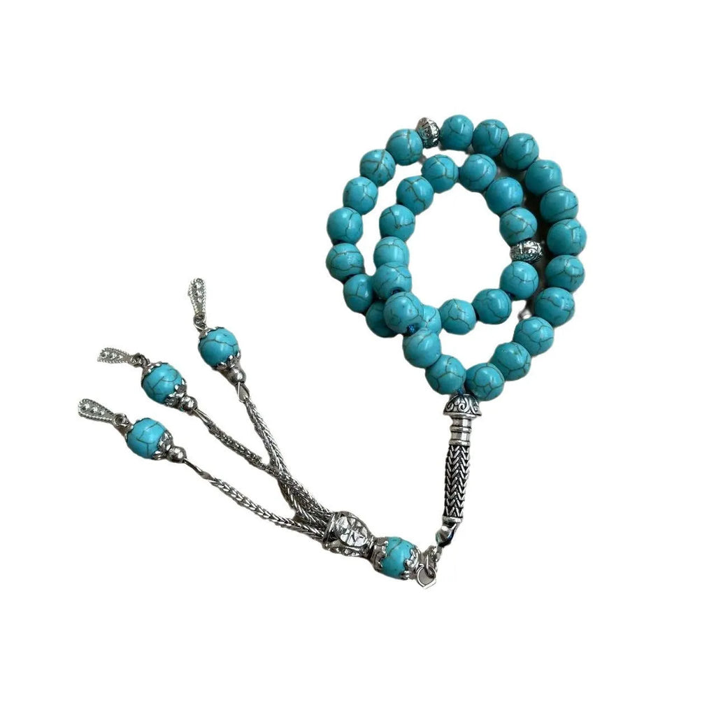 Handmade Muslim worship bracelet with sky blue 8mm stone beads for daily prayer counting
