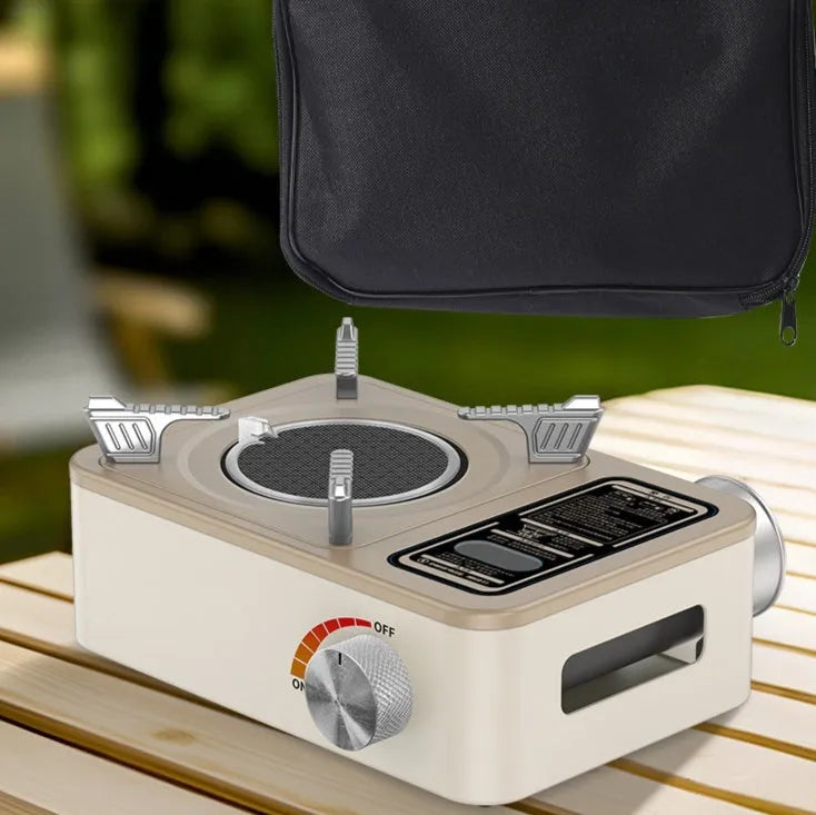White stainless steel portable infrared gas stove with windproof design for outdoor cooking