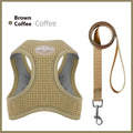 Brown waffle cloth cat harness with chest strap showing leash attachment point