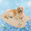 Ice Silk dog cooling mat in dark grey with profiled dog head shape, shown on a wooden floor