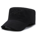 Men's cotton flat-top peaked cap with English letters in army green colour