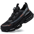 Lightweight black anti-smash work shoes with a breathable Flyweave upper and front lacing